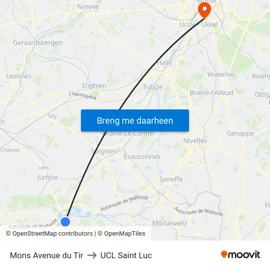 Mons Avenue du Tir to UCL Saint Luc map