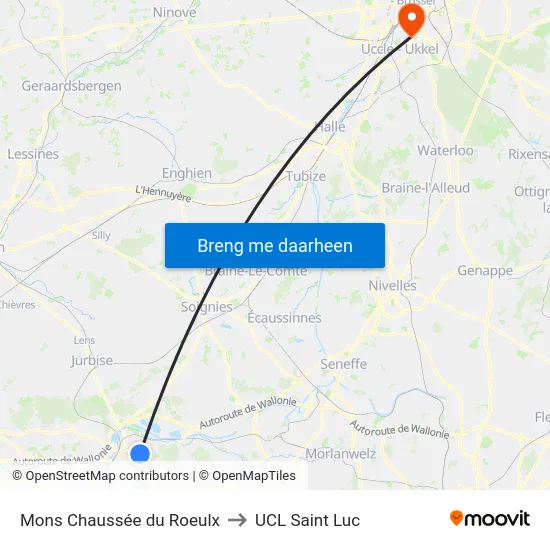 Mons Chaussée du Roeulx to UCL Saint Luc map