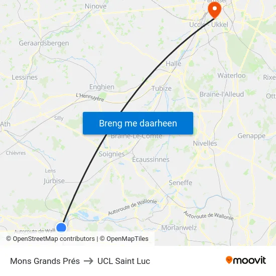 Mons Grands Prés to UCL Saint Luc map