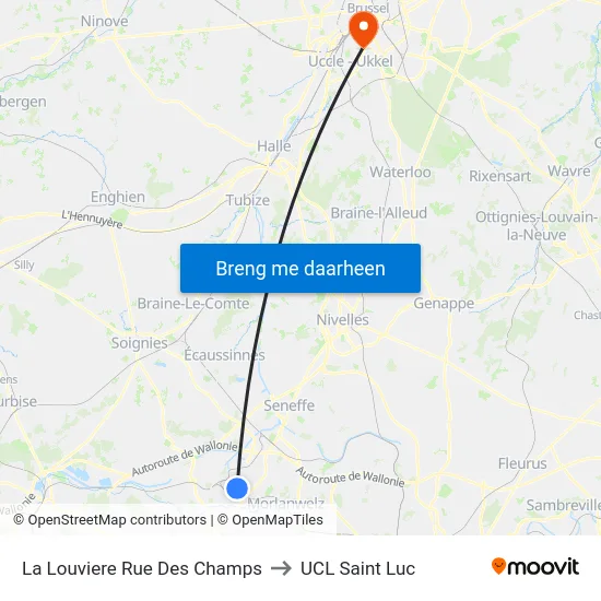 La Louviere Rue Des Champs to UCL Saint Luc map