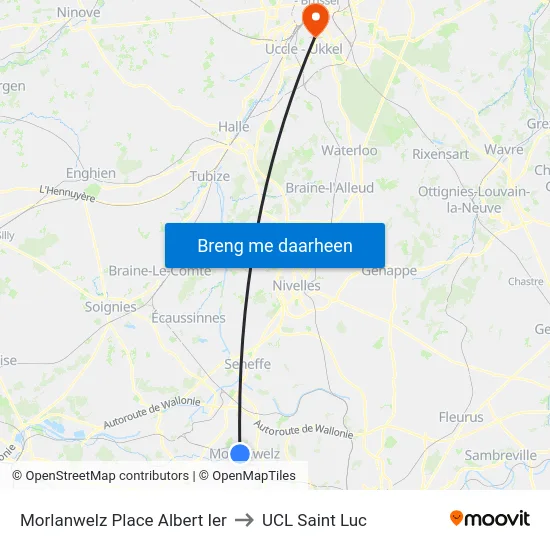 Morlanwelz Place Albert Ier to UCL Saint Luc map