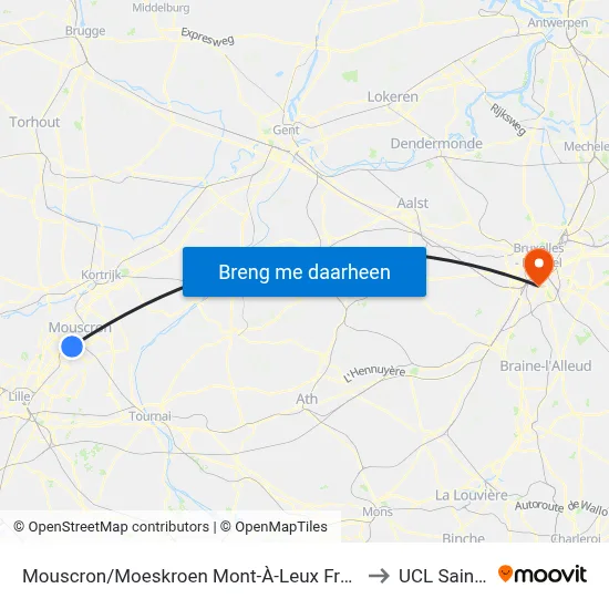 Mouscron/Moeskroen Mont-À-Leux Frontière/Grens to UCL Saint Luc map