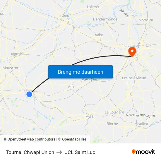 Tournai Chwapi Union to UCL Saint Luc map