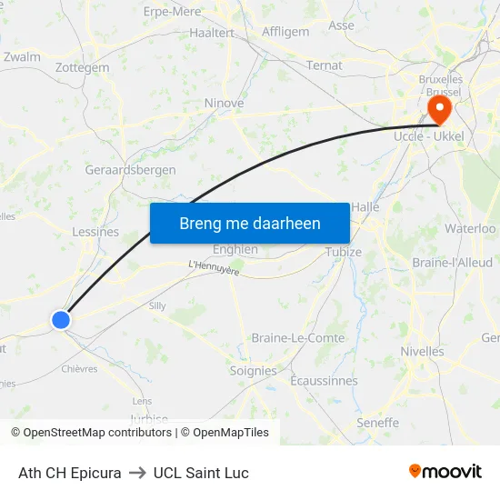 Ath CH Epicura to UCL Saint Luc map