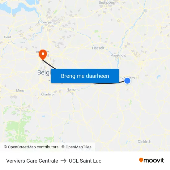 Verviers Gare Centrale to UCL Saint Luc map