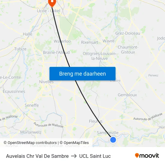 Auvelais Chr Val De Sambre to UCL Saint Luc map