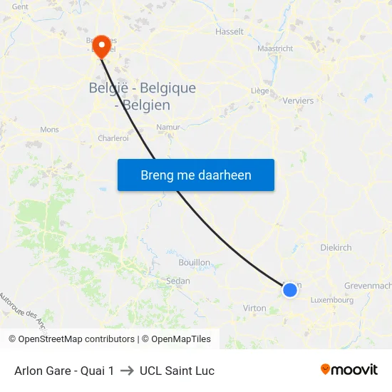 Arlon Gare - Quai 1 to UCL Saint Luc map