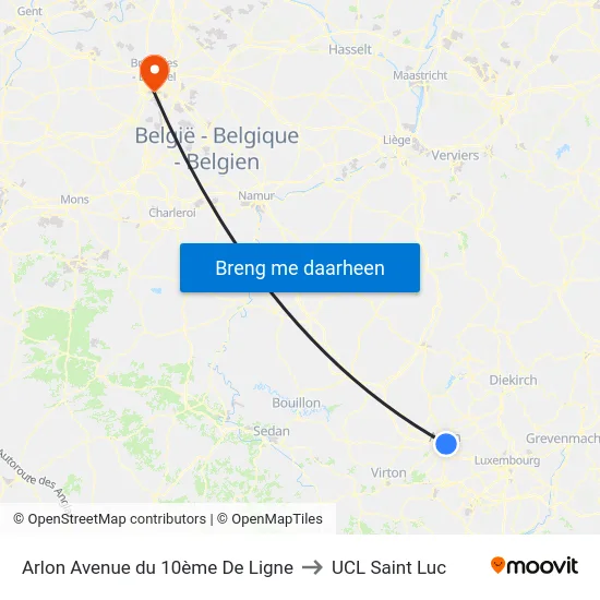 Arlon Avenue du 10ème De Ligne to UCL Saint Luc map