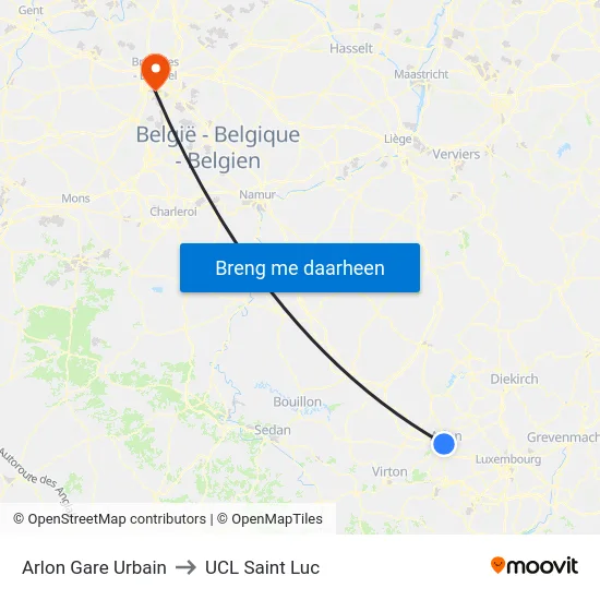 Arlon Gare Urbain to UCL Saint Luc map