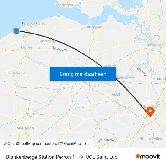 Blankenberge Station Perron 1 to UCL Saint Luc map