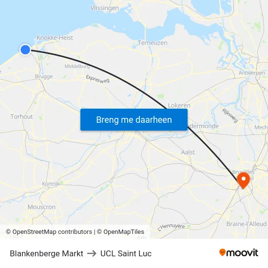 Blankenberge Markt to UCL Saint Luc map