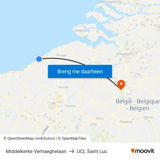 Middelkerke Verhaeghelaan to UCL Saint Luc map