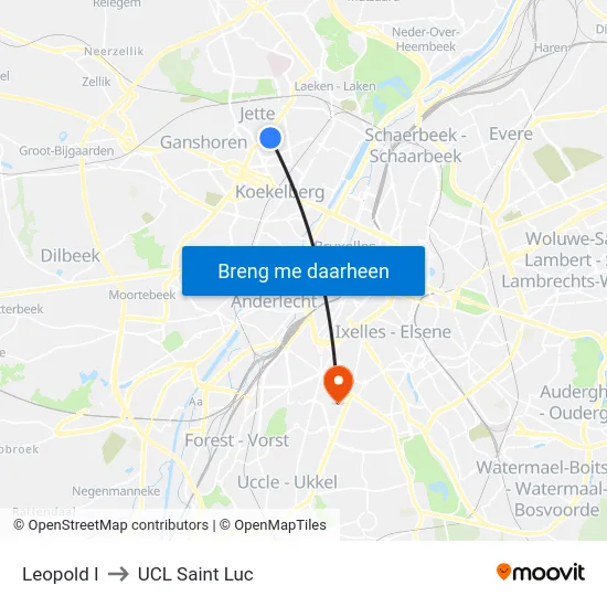 Leopold I to UCL Saint Luc map