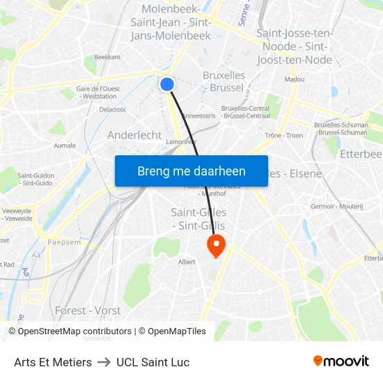 Arts Et Metiers to UCL Saint Luc map