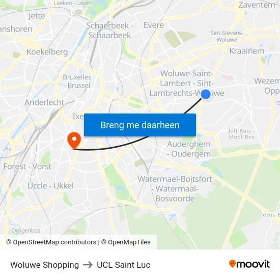 Woluwe Shopping to UCL Saint Luc map