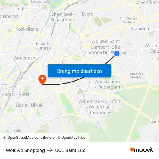 Woluwe Shopping to UCL Saint Luc map