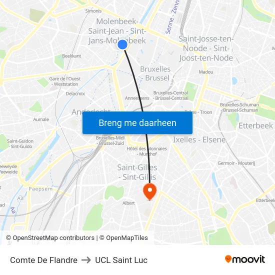Comte De Flandre to UCL Saint Luc map