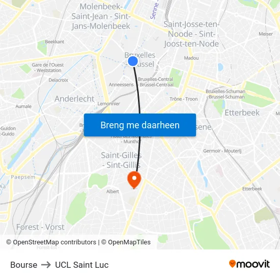 Horta to UCL Saint Luc map