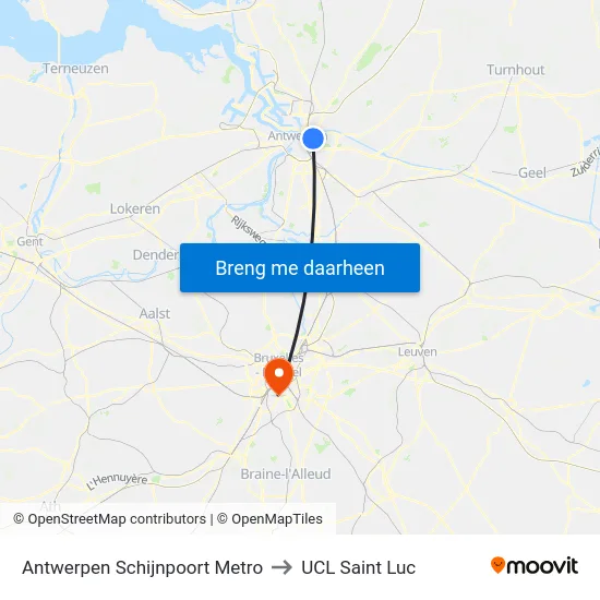 Antwerpen Schijnpoort Metro to UCL Saint Luc map