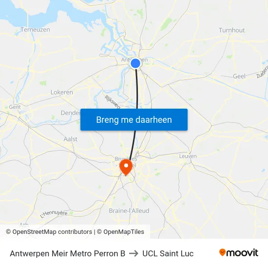 Antwerpen Meir Metro Perron B to UCL Saint Luc map