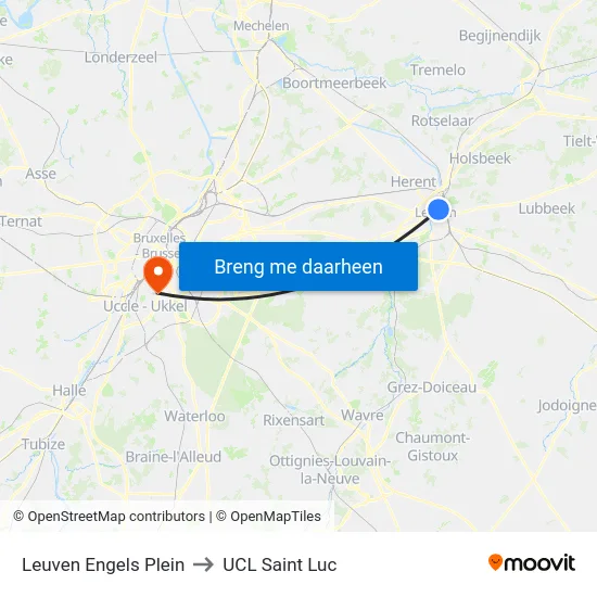 Leuven Engels Plein to UCL Saint Luc map