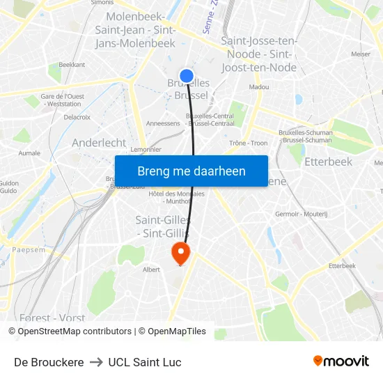 De Brouckere to UCL Saint Luc map