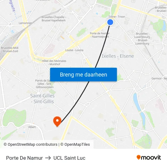 Porte De Namur to UCL Saint Luc map