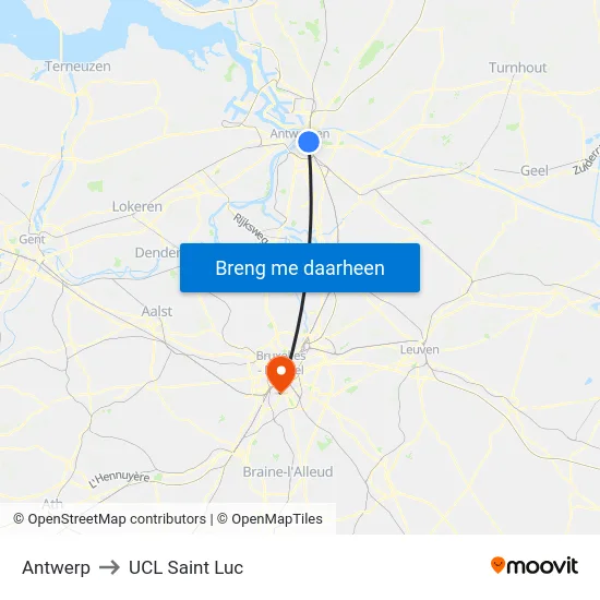 Antwerp to UCL Saint Luc map