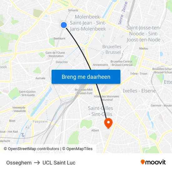 Osseghem to UCL Saint Luc map
