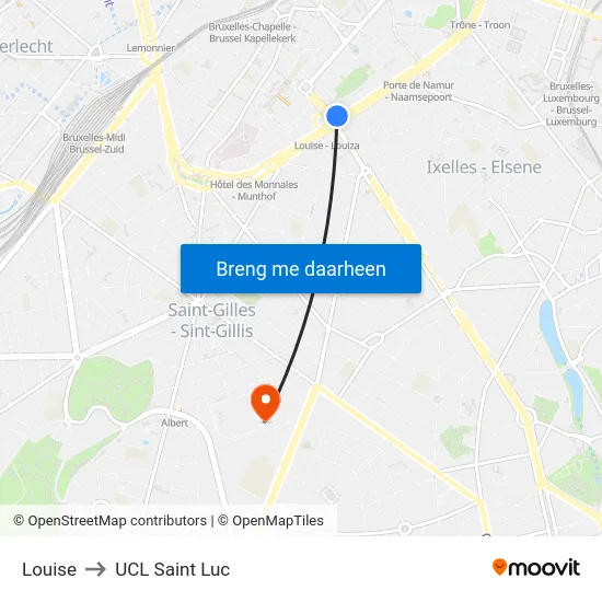 Louise to UCL Saint Luc map