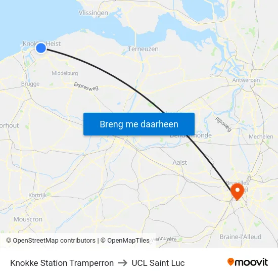 Knokke Station Tramperron to UCL Saint Luc map