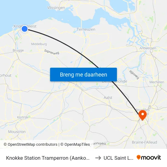 Knokke Station Tramperron (Aankomst) to UCL Saint Luc map