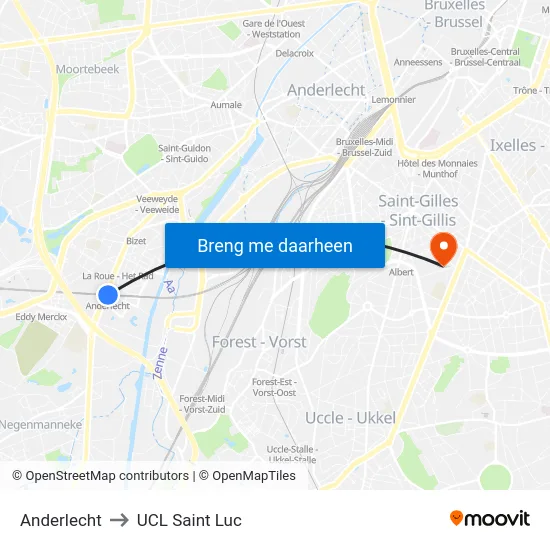 Anderlecht to UCL Saint Luc map