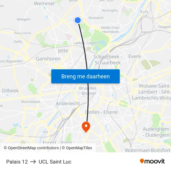 Palais 12 to UCL Saint Luc map