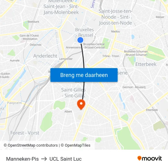 Manneken-Pis to UCL Saint Luc map