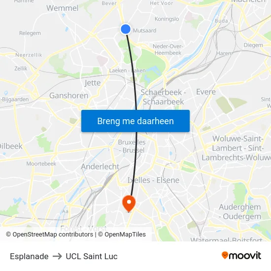 Esplanade to UCL Saint Luc map