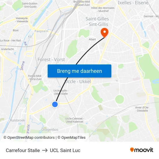 Carrefour Stalle to UCL Saint Luc map