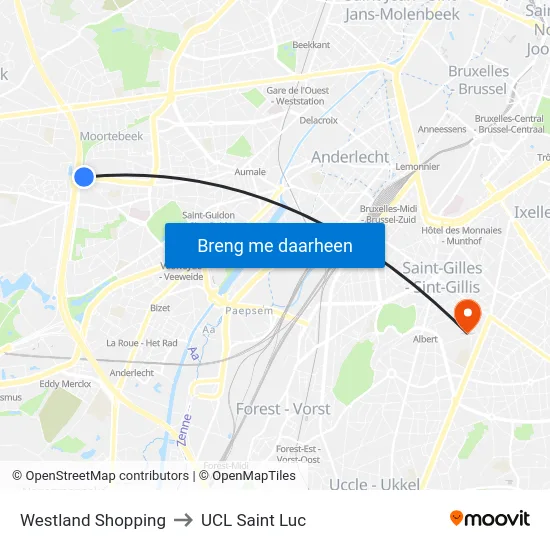 Westland Shopping to UCL Saint Luc map