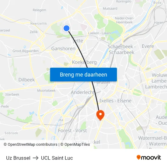 Uz Brussel to UCL Saint Luc map
