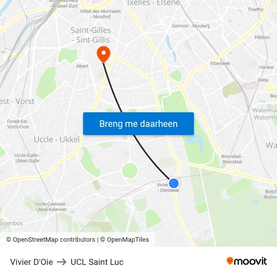 Vivier D'Oie to UCL Saint Luc map