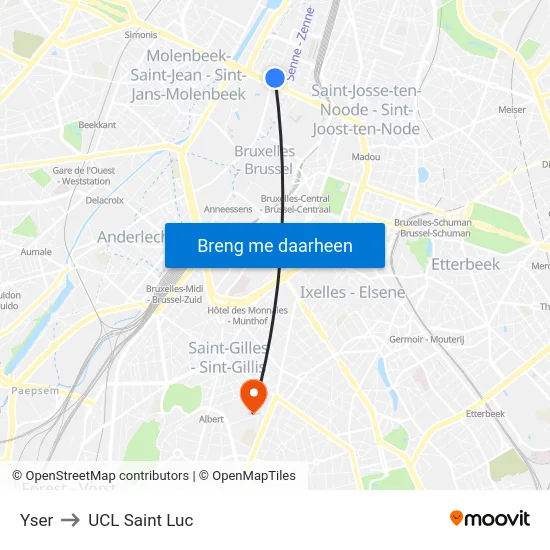 Yser to UCL Saint Luc map