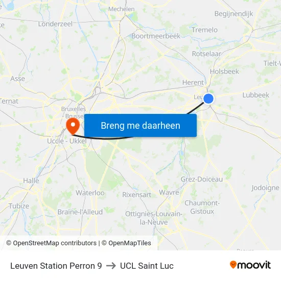 Leuven Station Perron 9 to UCL Saint Luc map