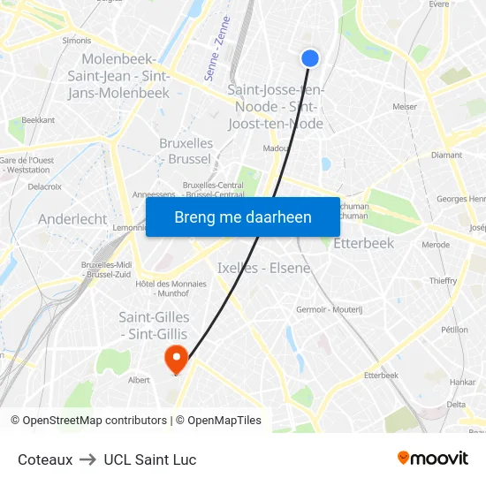 Coteaux to UCL Saint Luc map