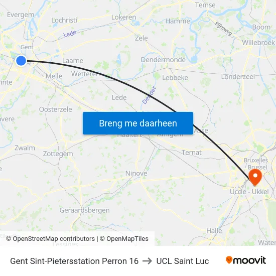 Gent Sint-Pietersstation Perron 16 to UCL Saint Luc map