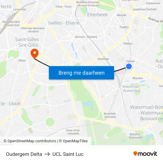 Oudergem Delta to UCL Saint Luc map