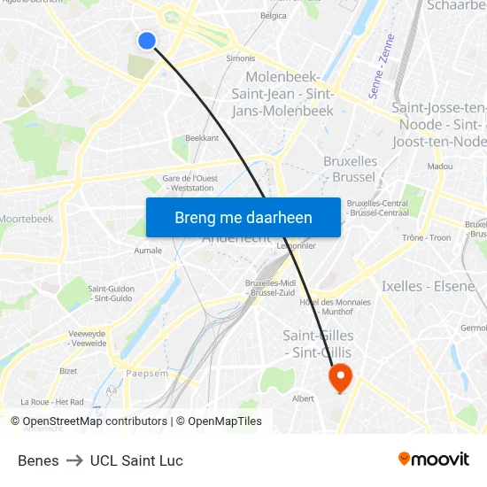 Benes to UCL Saint Luc map