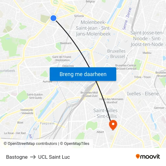 Bastogne to UCL Saint Luc map
