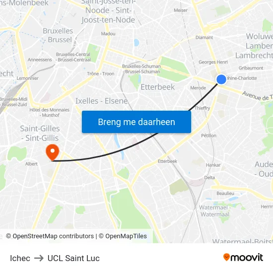 Ichec to UCL Saint Luc map