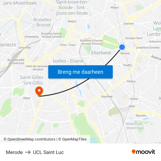 Merode to UCL Saint Luc map