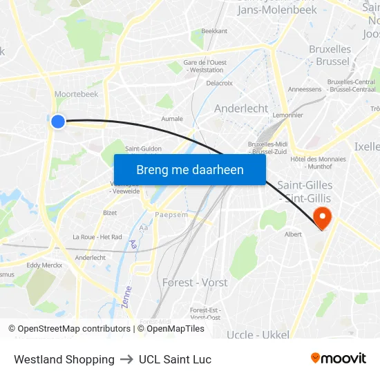 Westland Shopping to UCL Saint Luc map